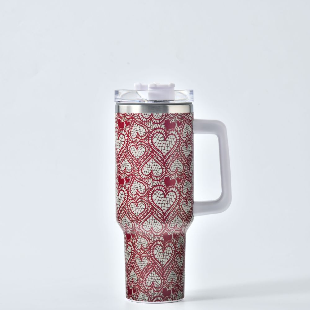 Valentine's Day 40oz tumbler with handle 40 ounce Stock in Advance Heart Pattern thermos Tumbler