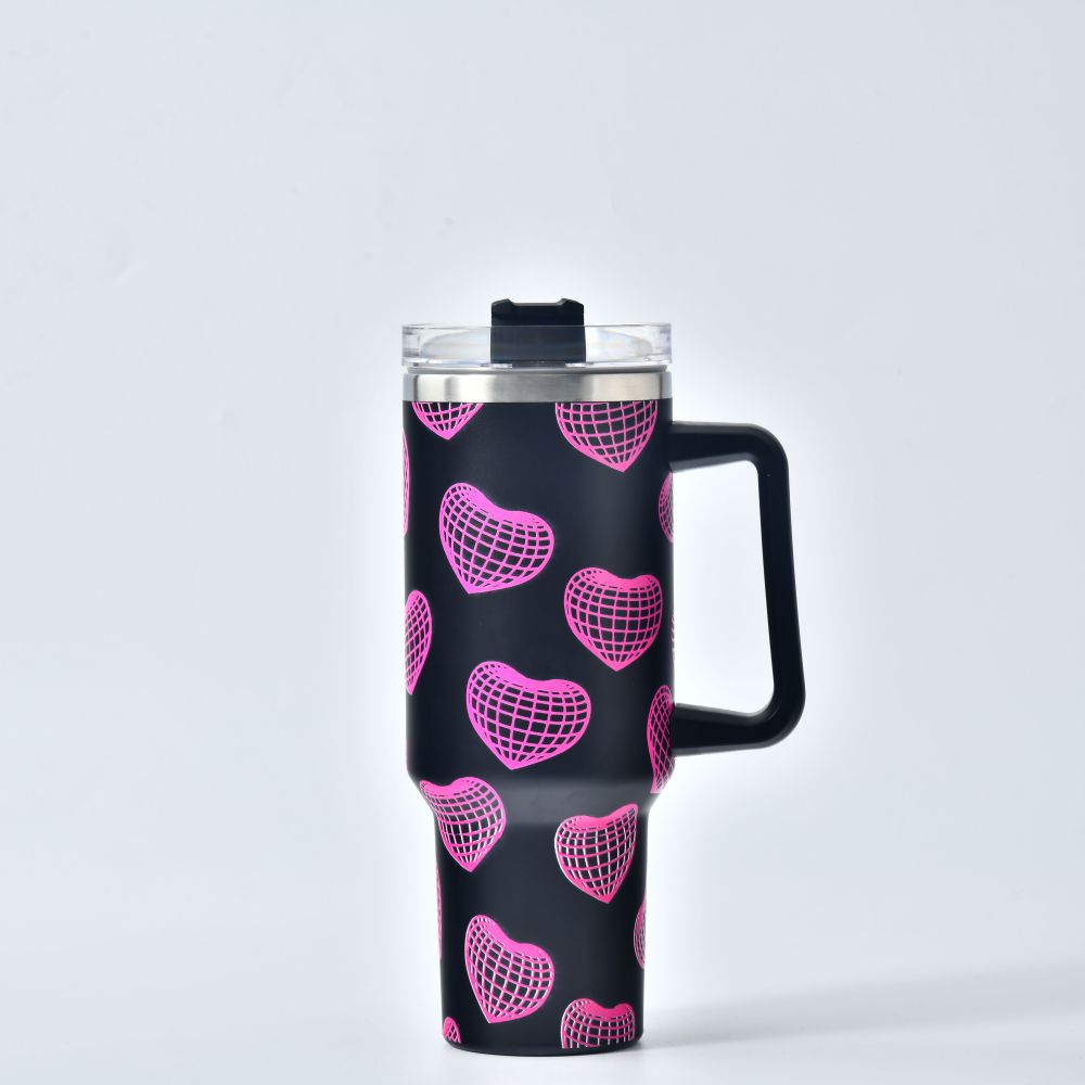 Valentine's Day 40oz tumbler with handle 40 ounce Stock in Advance Heart Pattern thermos Tumbler