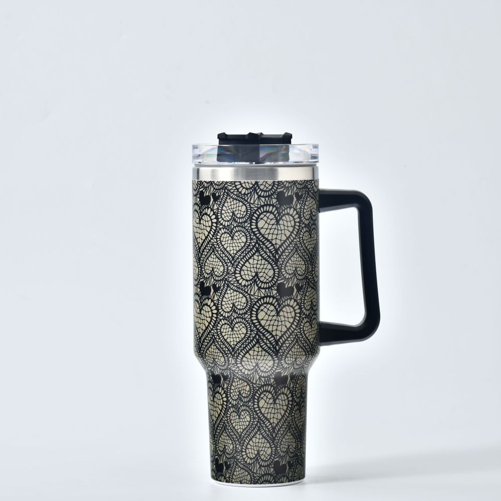 Valentine's Day 40oz tumbler with handle 40 ounce Stock in Advance Heart Pattern thermos Tumbler
