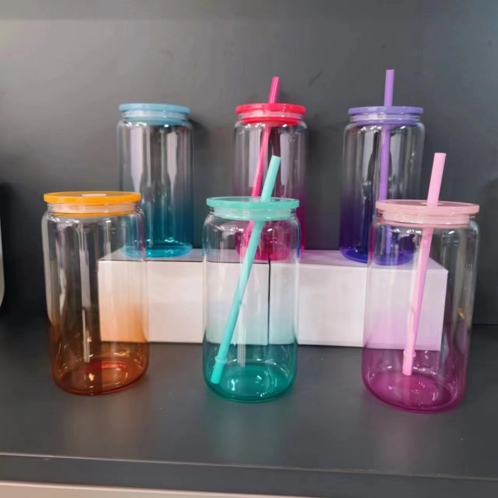 16oz Sublimation Blanks clear ombre mixed color glass cups