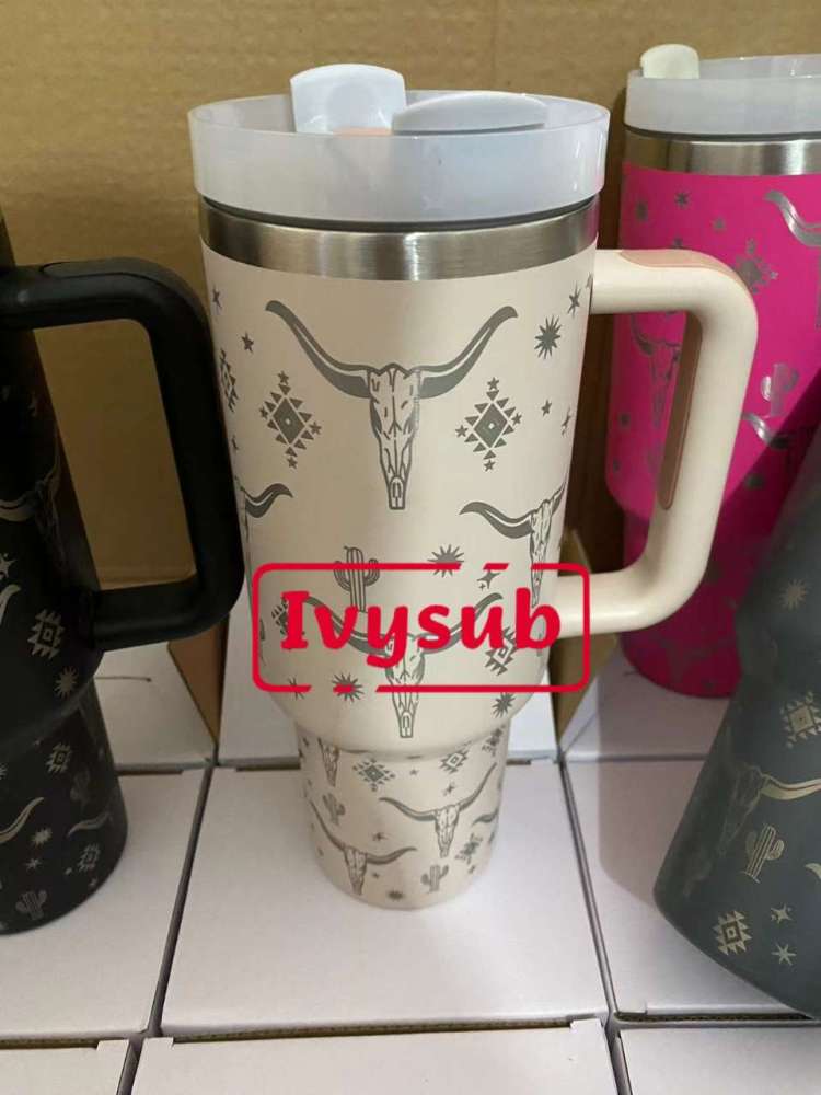 NonSublimation 40OZ with  travel mugs  Western steer skull