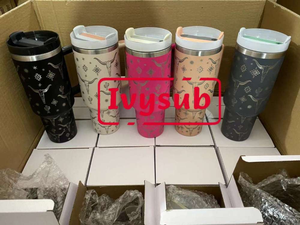 NonSublimation 40OZ with  travel mugs  Western steer skull