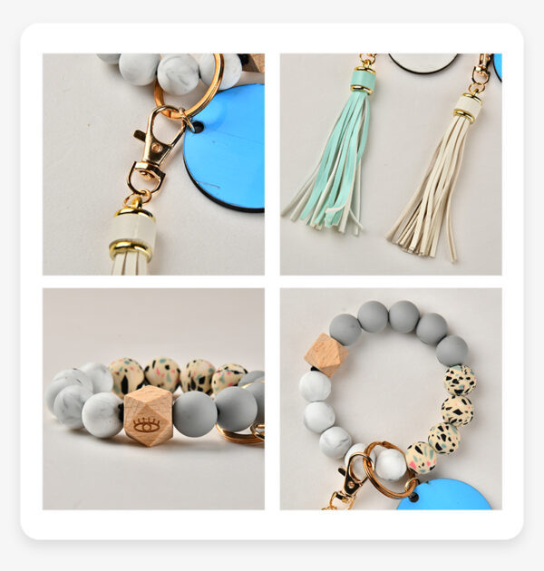 Silicone Personalised Key Chain Bracelet Wristlet Key Ring with Leather Tassel