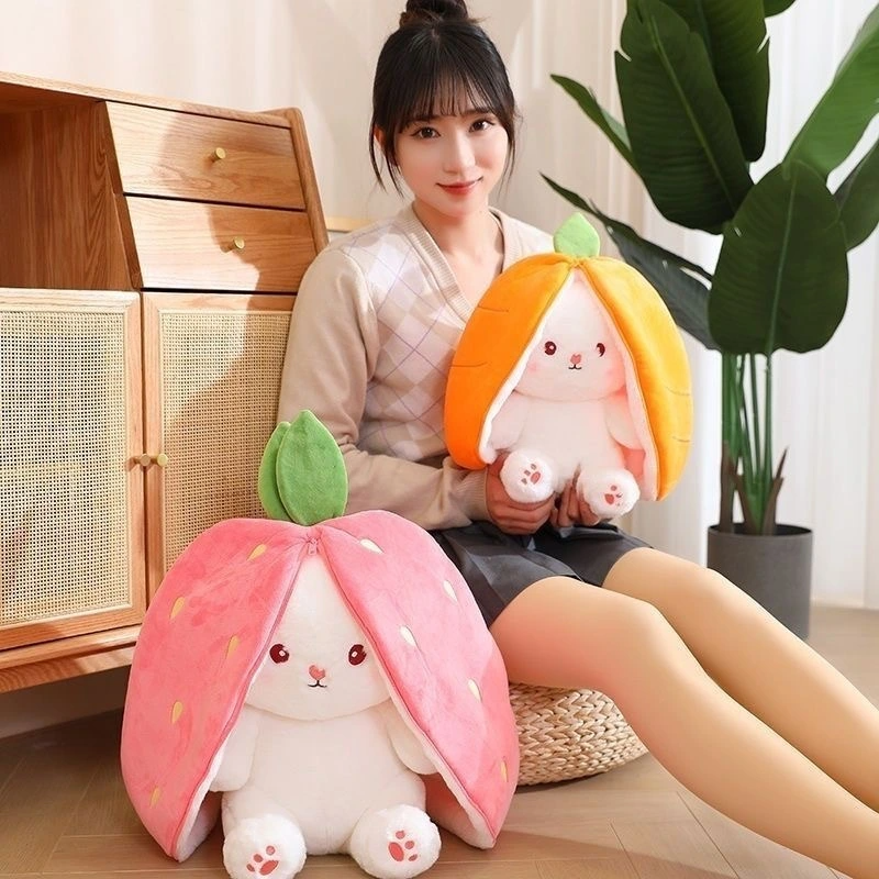 New Funny Magic 2 in 1 Reversible Carrot Strawberry Easter Rabbit Doll Stuffed Pillow Plush Toy