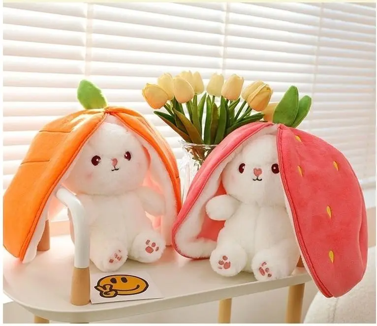 New Funny Magic 2 in 1 Reversible Carrot Strawberry Easter Rabbit Doll Stuffed Pillow Plush Toy