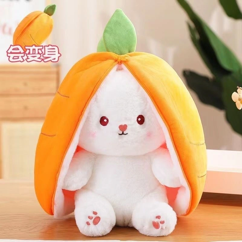 New Funny Magic 2 in 1 Reversible Carrot Strawberry Easter Rabbit Doll Stuffed Pillow Plush Toy