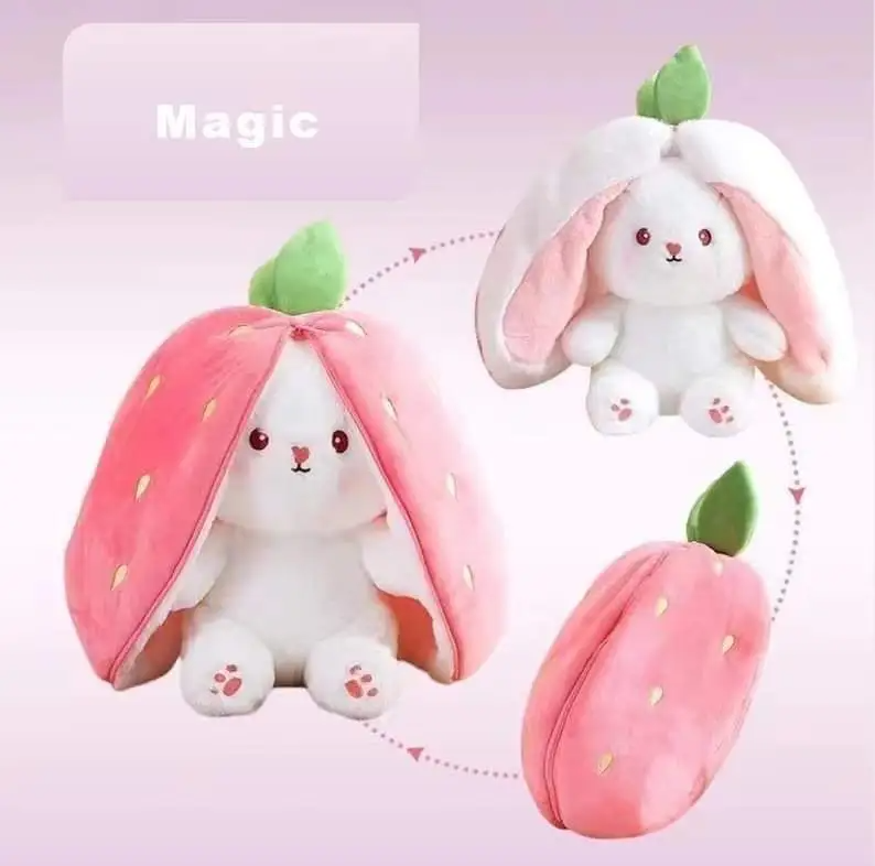 New Funny Magic 2 in 1 Reversible Carrot Strawberry Easter Rabbit Doll Stuffed Pillow Plush Toy