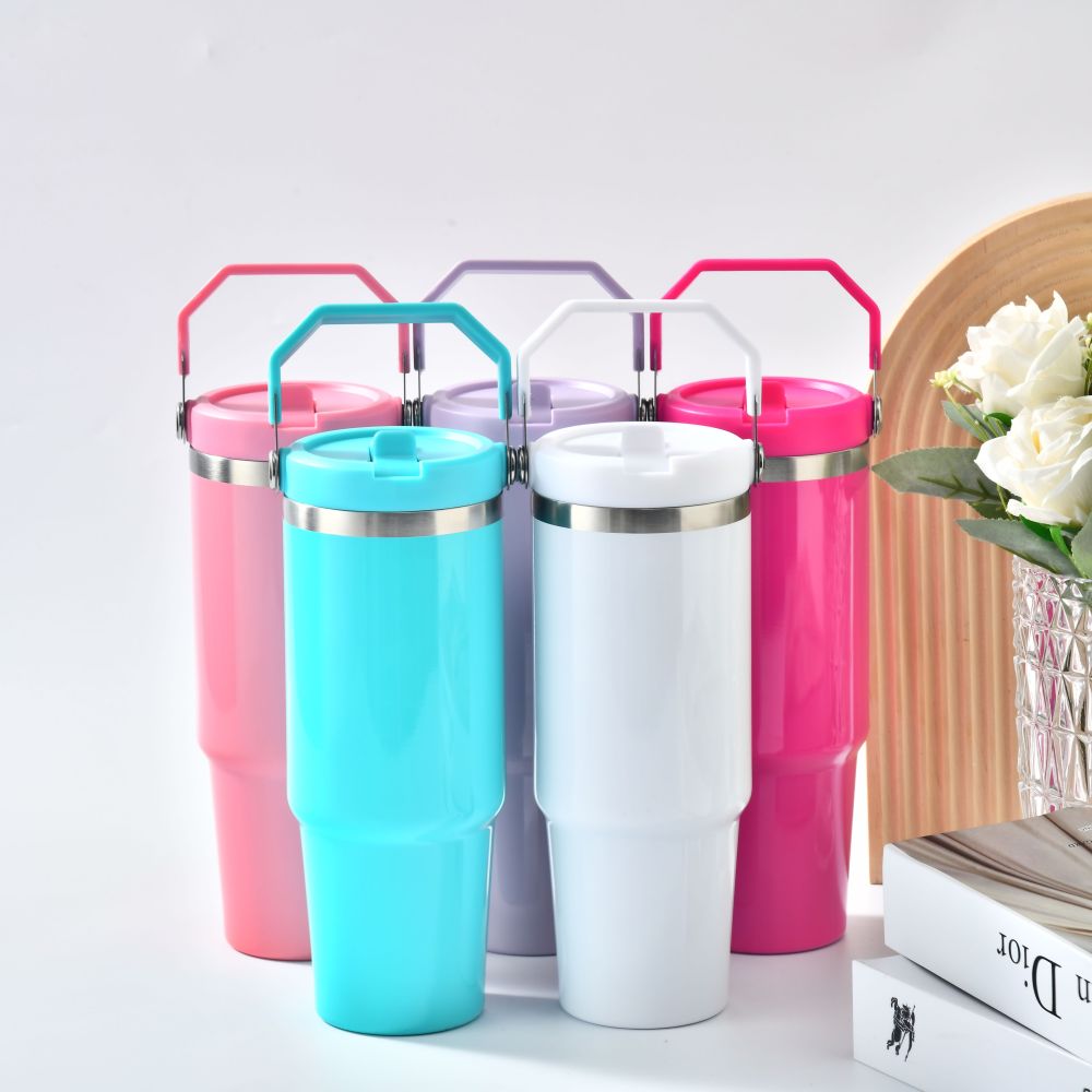 30oz colores tavel  handle lid mugs