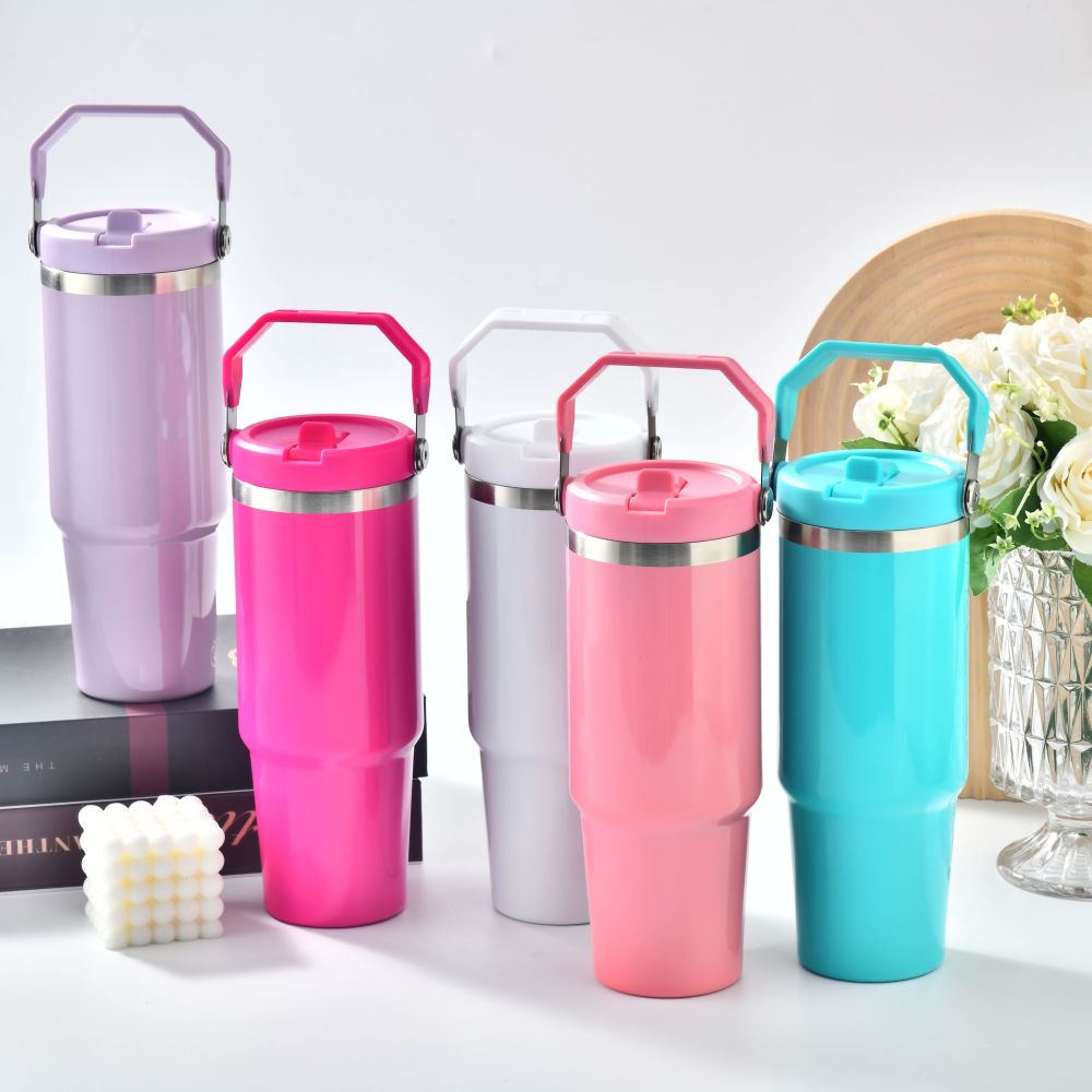 30oz colores tavel  handle lid mugs