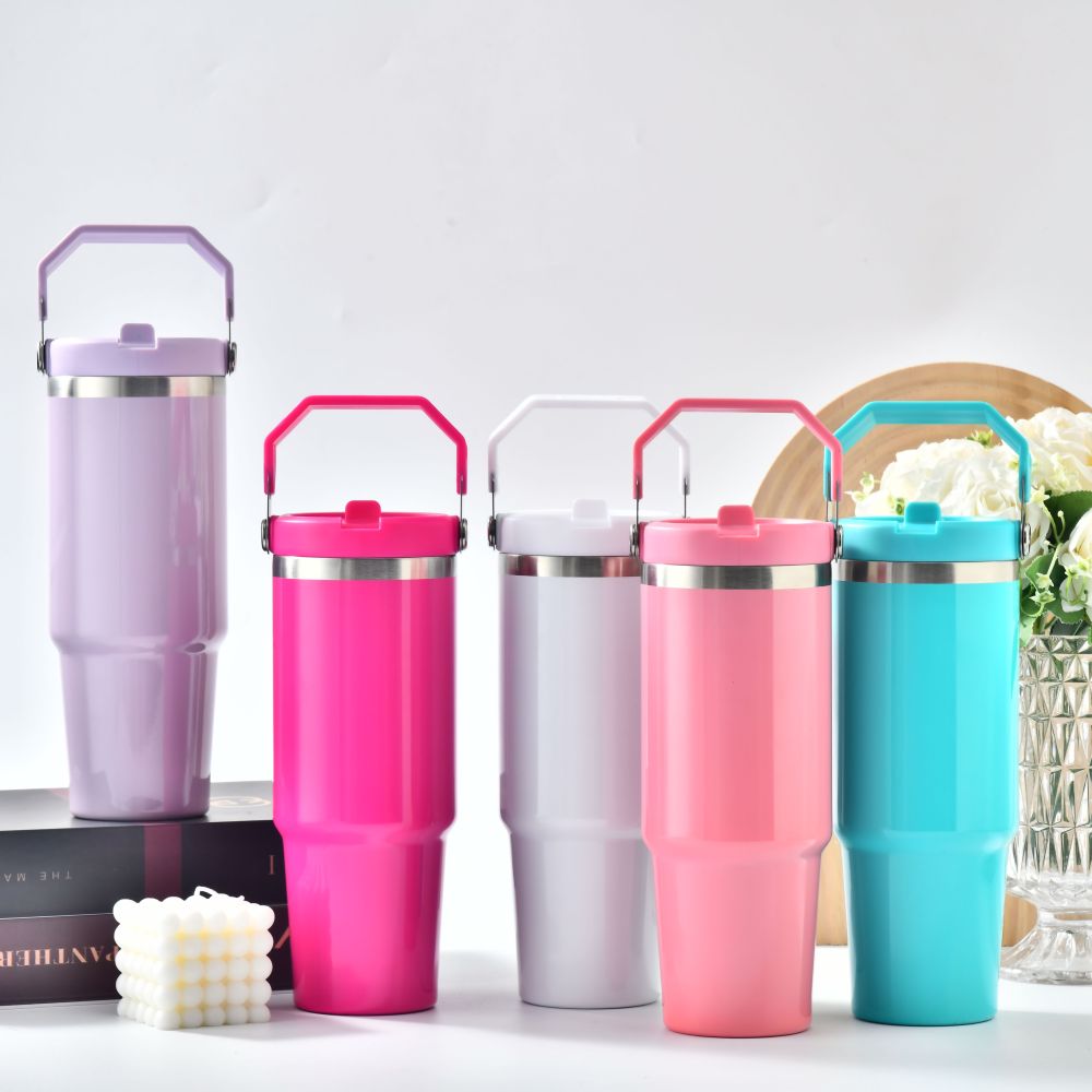 30oz colores tavel  handle lid mugs