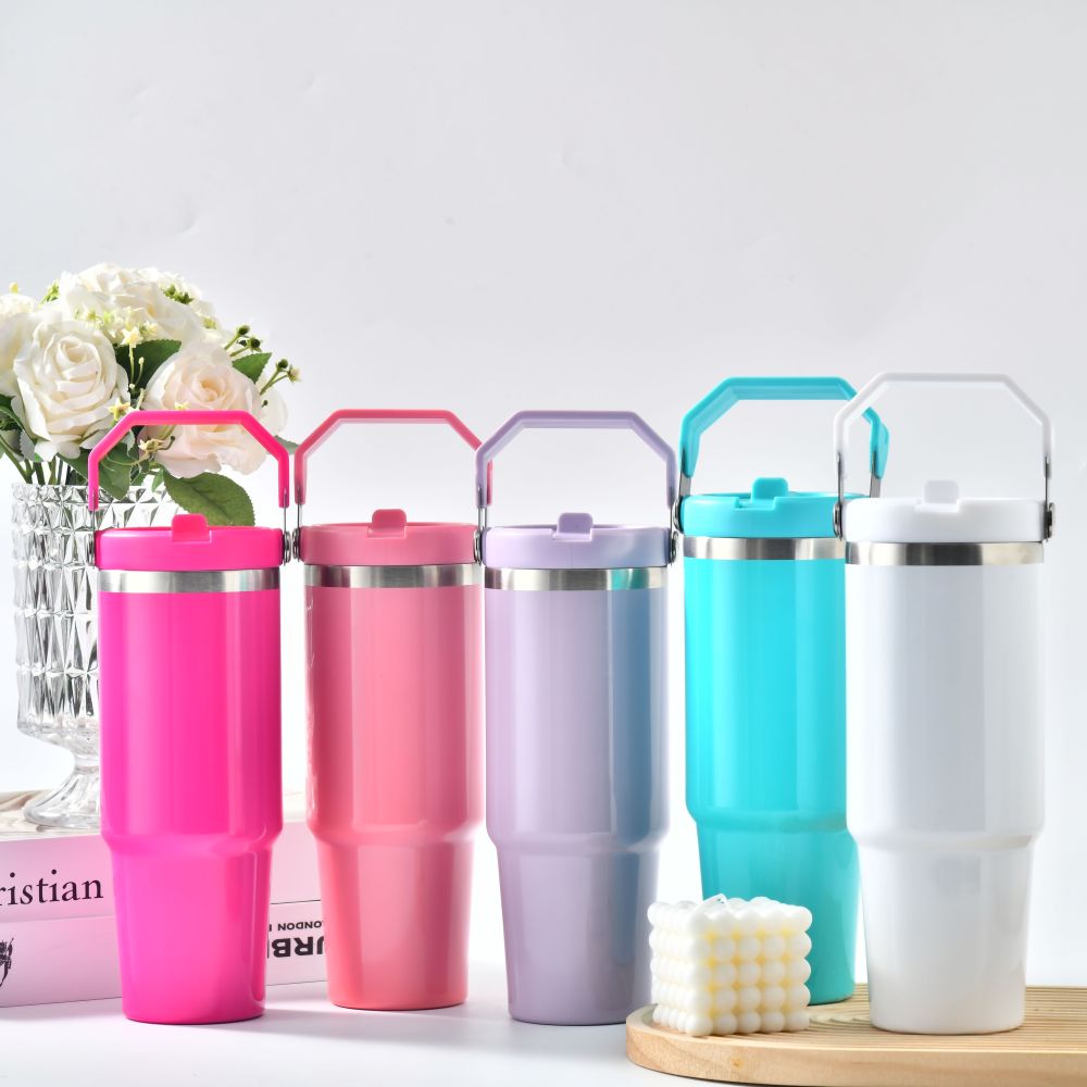 30oz colores tavel  handle lid mugs