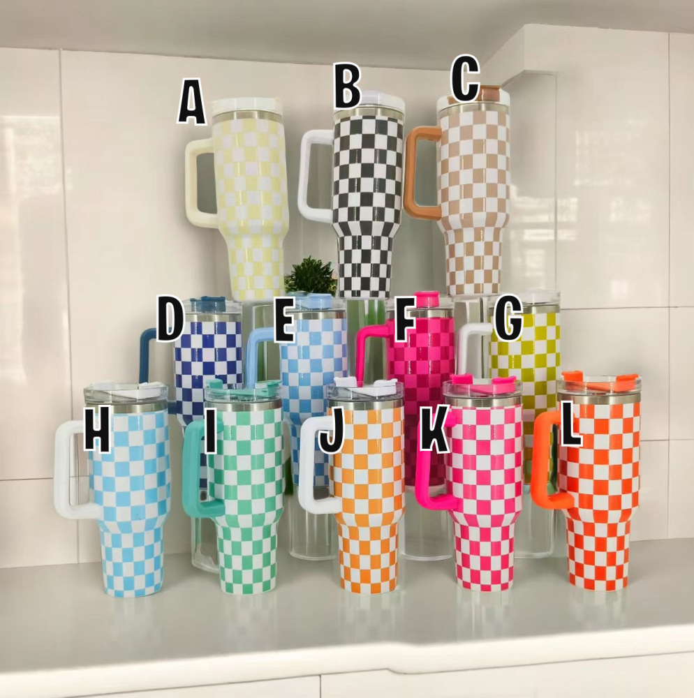 40oz grid tavel  handle lid mugs