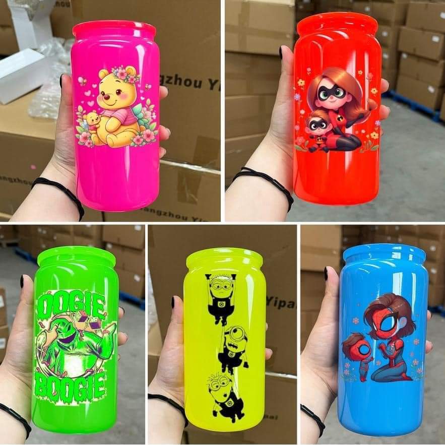 16oz Neon Glass Sublimation Water Bottle Glass Jar with  lids and straws