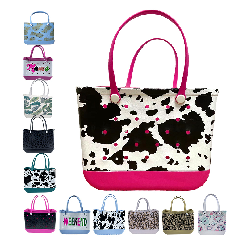 Trendy Hollow Cow Print Waterproof EVA Beach Tote Bag for Women