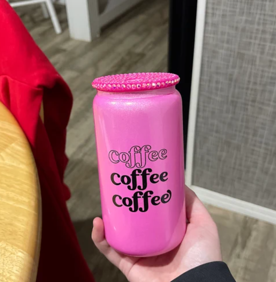 16oz Sublimation Blanks shimmer mixed color glass cups with rhinestones on the lids
