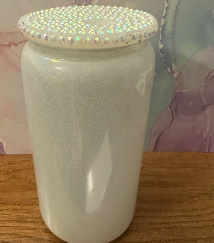 16oz Sublimation Blanks shimmer mixed color glass cups with rhinestones on the lids