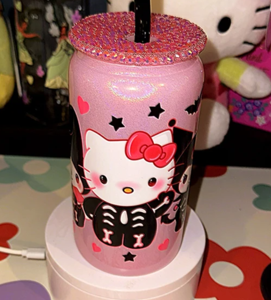 16oz Sublimation Blanks shimmer mixed color glass cups with rhinestones on the lids
