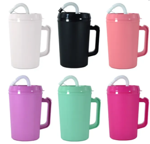 34oz Colored Trucker/Hospital Mug with Lid and Straw