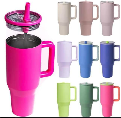 40oz Quencher Powder Coated Travel Mug Stainless Steel Tumbler with Straw Lids