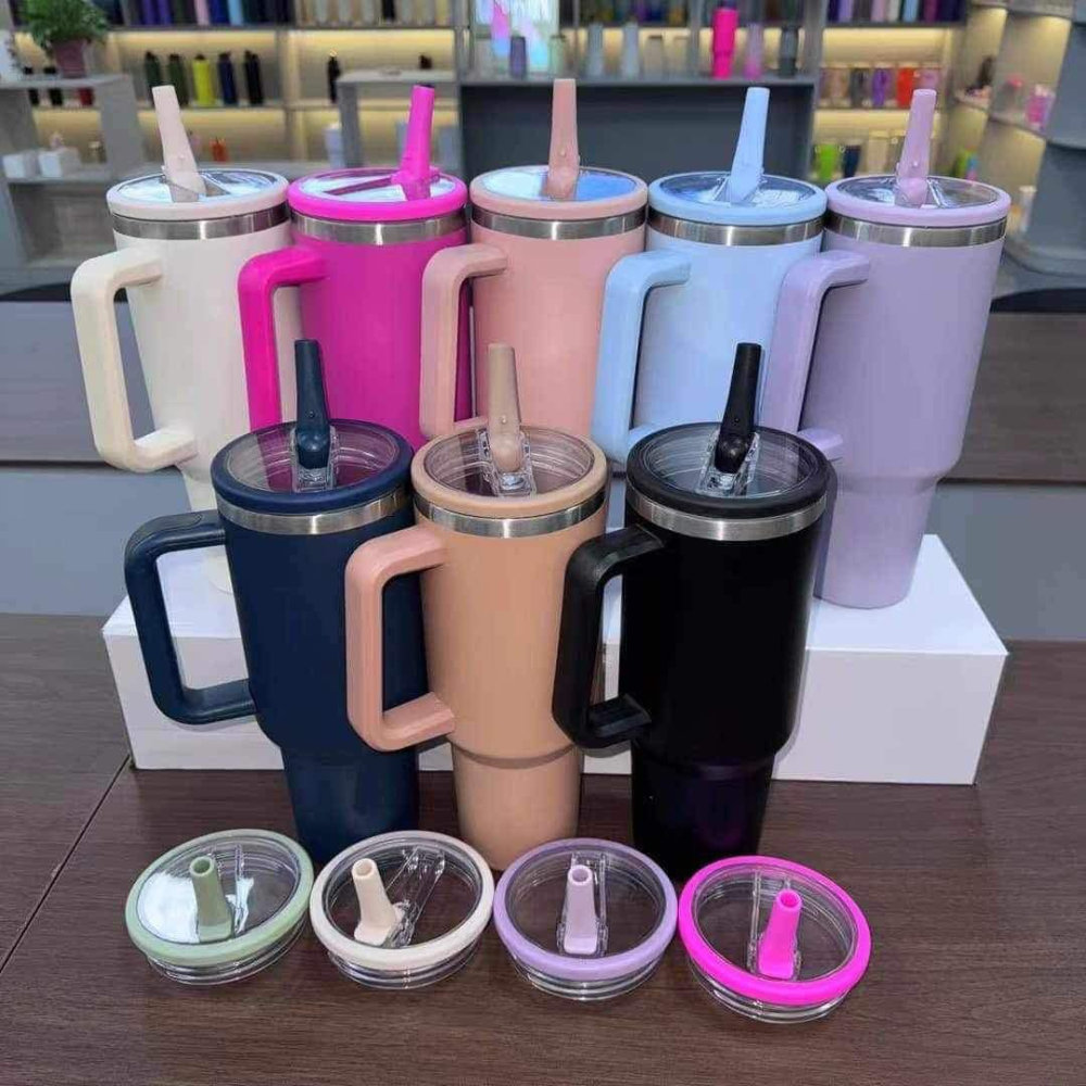 40oz Quencher Powder Coated Travel Mug Stainless Steel Tumbler with Straw Lids