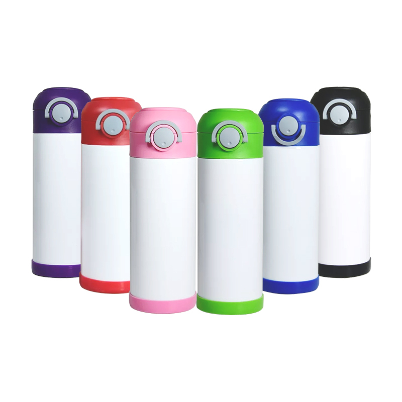 25/50pcs 12oz Sublimation Flip Top Tumblers Kids Milk Cup Stainless Steel Water Bottle