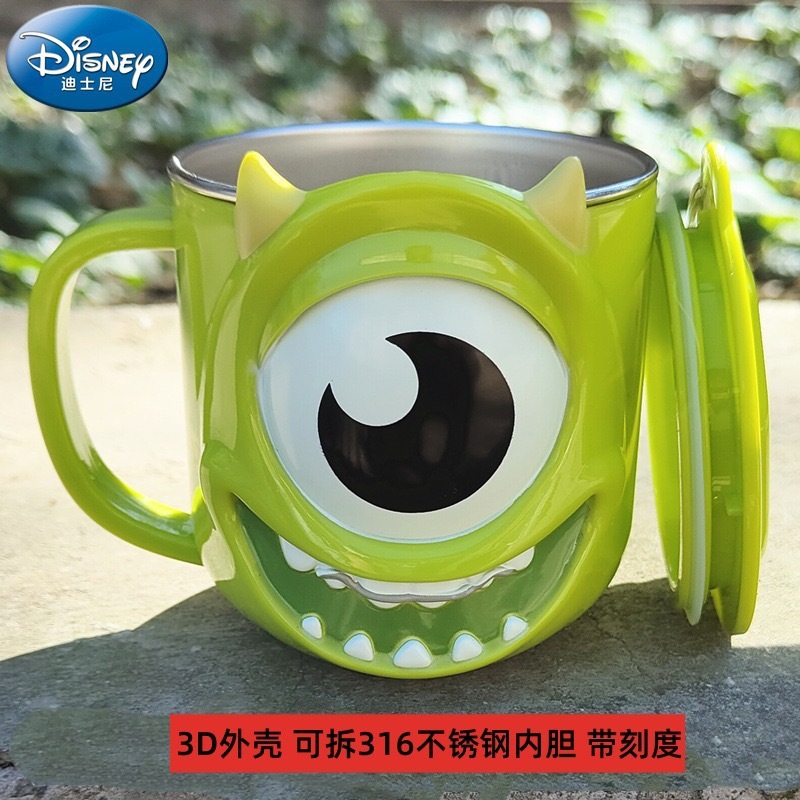 Disney children's water cup household anti-fall 3D stainless steel cup kindergarten water cup baby milk bottle cup