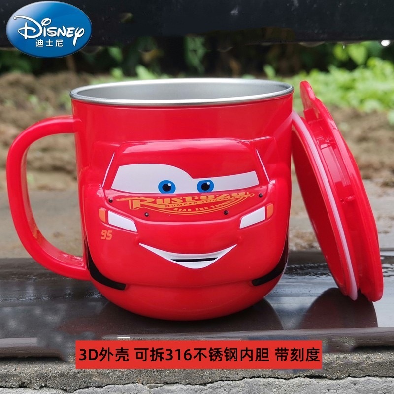 Disney children's water cup household anti-fall 3D stainless steel cup kindergarten water cup baby milk bottle cup