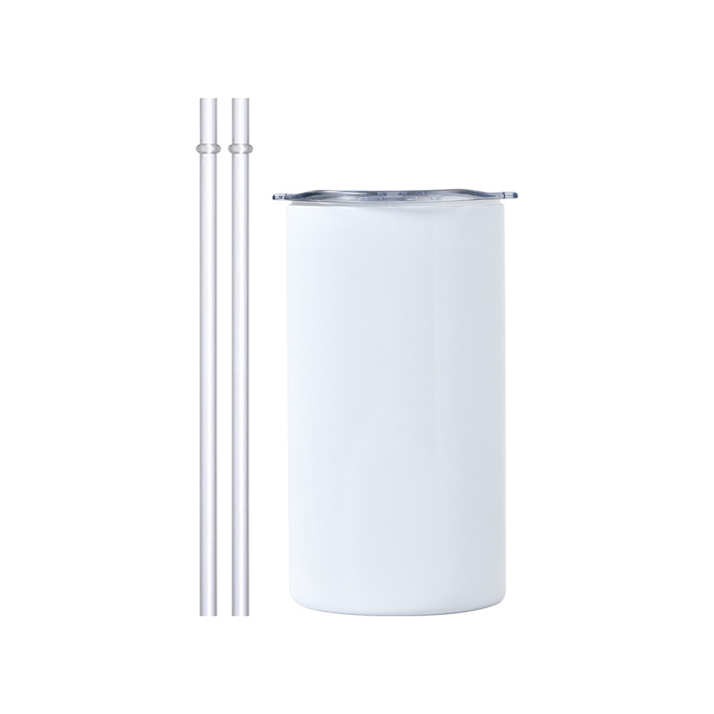 12oz Tumblers with Flat Lids Skinny Stainless Steel Double Wall Press Straight Tumbler Sublimation