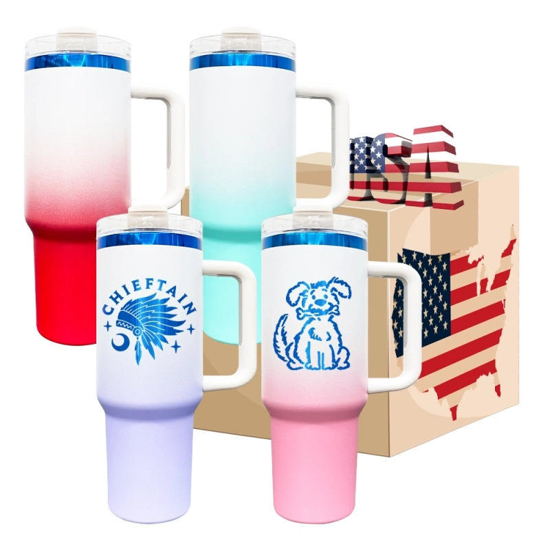 20 Pack USA Warehouse 40oz Blue Mirror Underneath Ombre Colors Quencher Tumblers for Laser Engraving