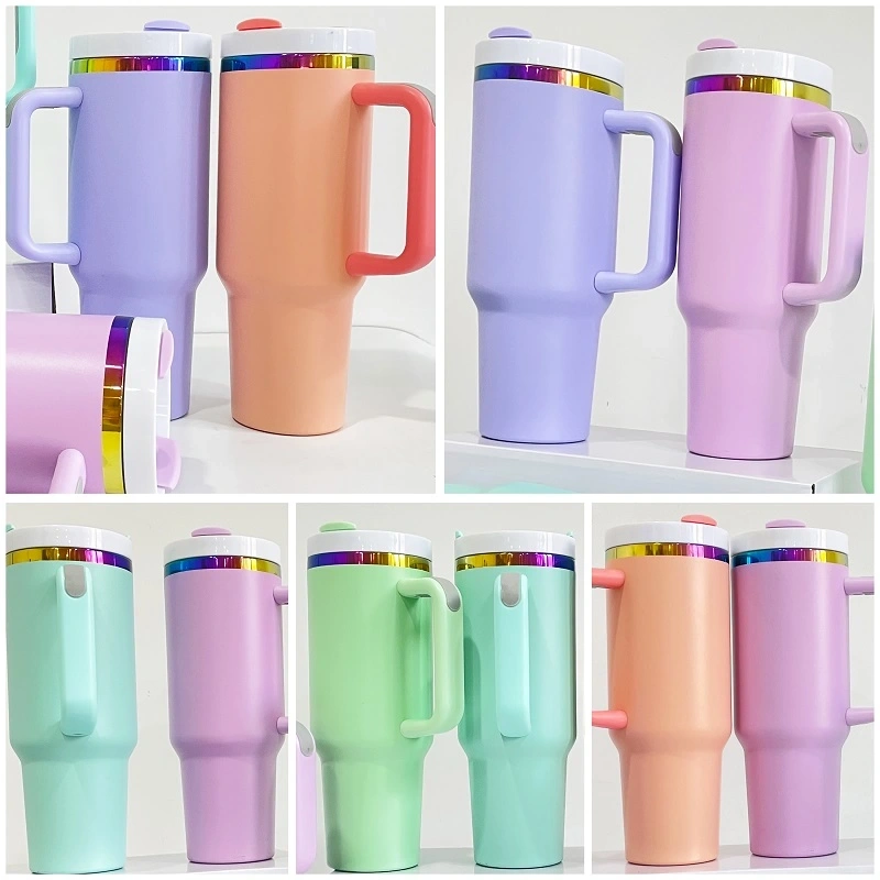 20 Pack H2.0 US warehouse 40oz Macaron Colors Rainbow Plated Quencher Tumbler