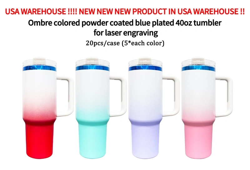 20 Pack USA Warehouse 40oz Blue Mirror Underneath Ombre Colors Quencher Tumblers for Laser Engraving