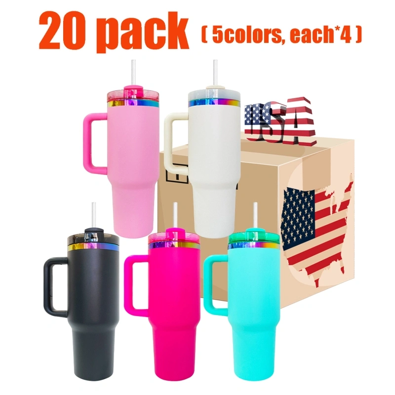 20 Pack USA Warehouse H2.0 40oz Powder Coat Mixed Color Rainbow Plated Tumblers for Laser Engraving