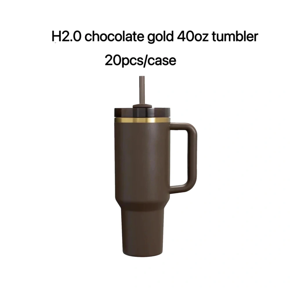 40oz Chocolate Mirror Gold Underneath Quencher Tumbler With Colored Straw