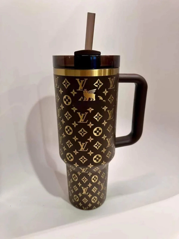 40oz Chocolate Mirror Gold Underneath Quencher Tumbler With Colored Straw
