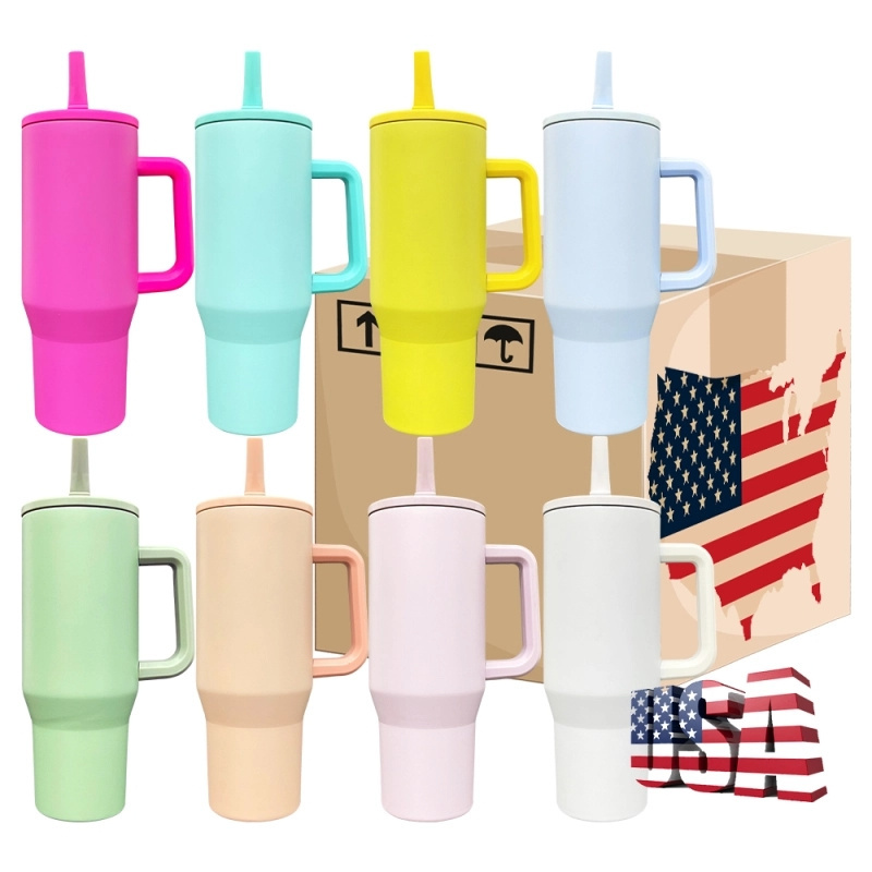 16 Pack USA Warehouse 40oz Macaron Colored Blank Sublimation Flip Straw Tumblers With Leak Proof Lids