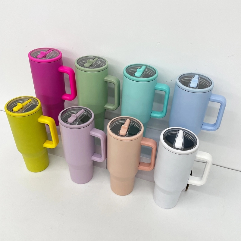 16 Pack USA Warehouse 40oz Macaron Colored Blank Sublimation Flip Straw Tumblers With Leak Proof Lids