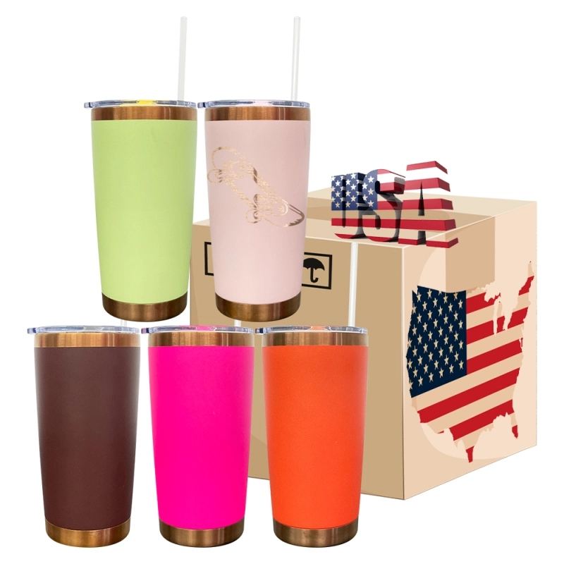25 Pack USA Warehouse Bright Colors 20oz Copper Plated Powder Coat Coffee Yeti Stainless Steel Tumbler with Magnetic Lid for Laser Engraving