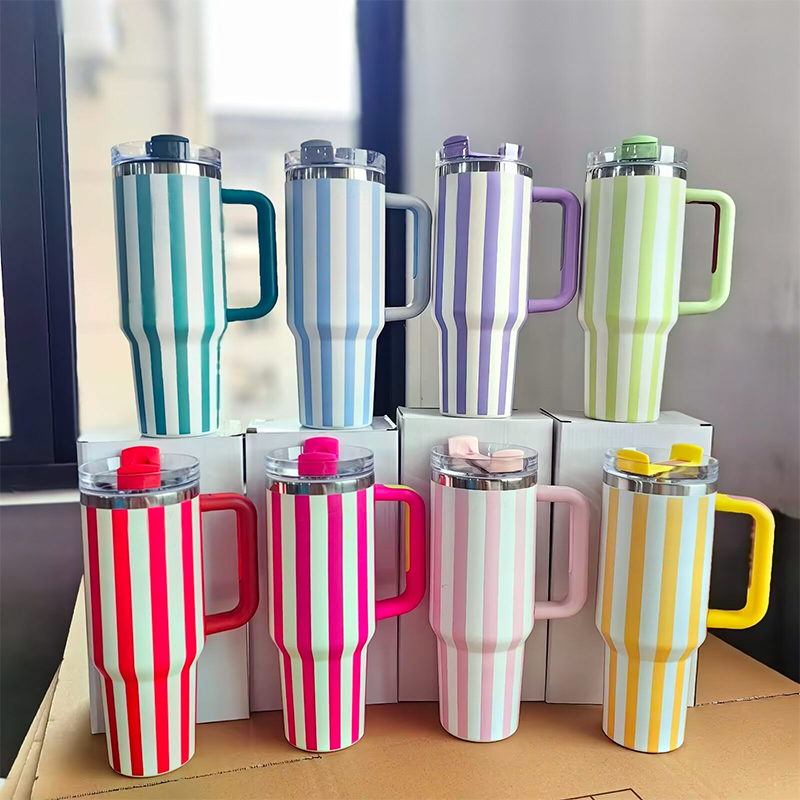 Custom Tumbler 40oz Double Wall Stainless Steel Vacuum Insulated Coffee Mug 40 oz Water Cup With Handle and Straw Lid