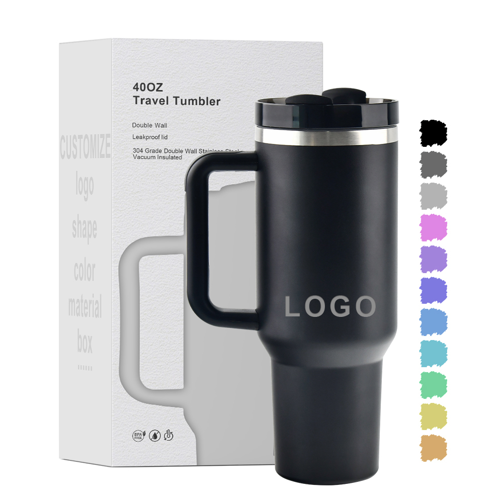 Custom Tumbler 40oz Double Wall Stainless Steel Vacuum Insulated Coffee Mug 40 oz Water Cup With Handle and Straw Lid