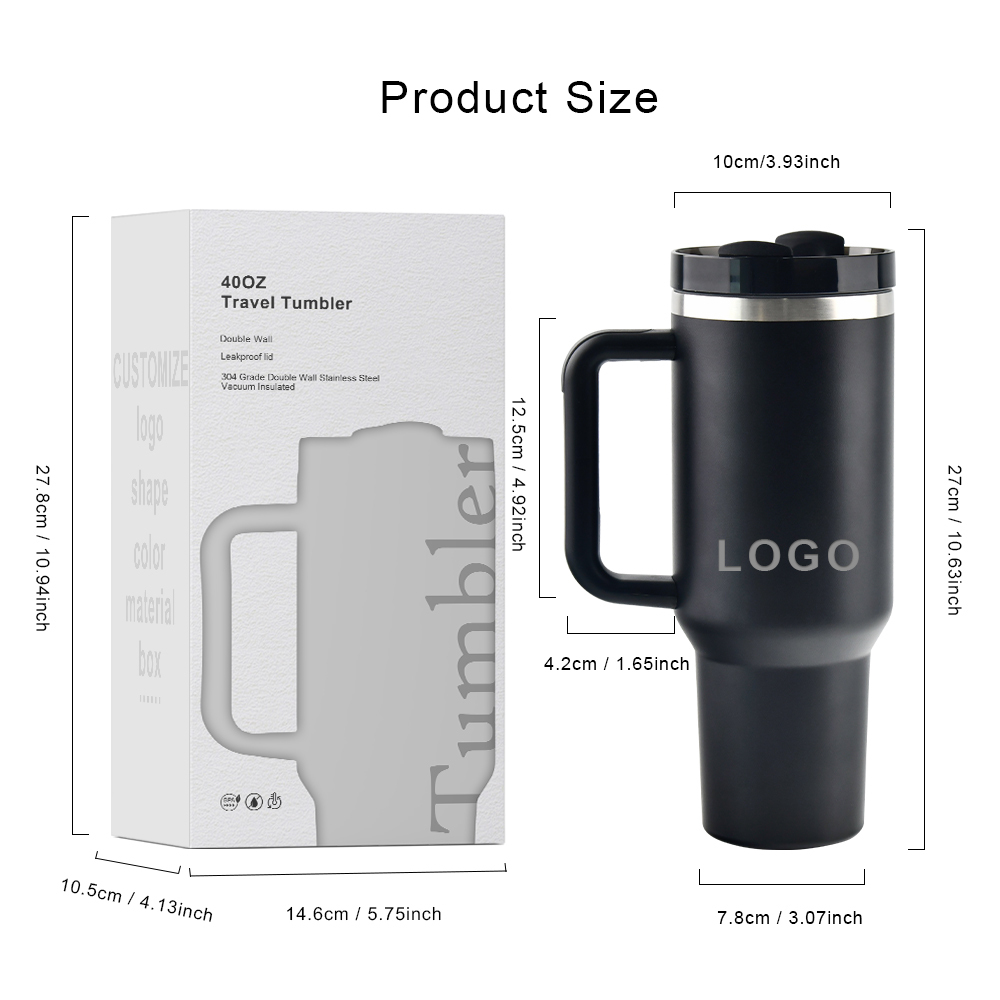 Custom Tumbler 40oz Double Wall Stainless Steel Vacuum Insulated Coffee Mug 40 oz Water Cup With Handle and Straw Lid