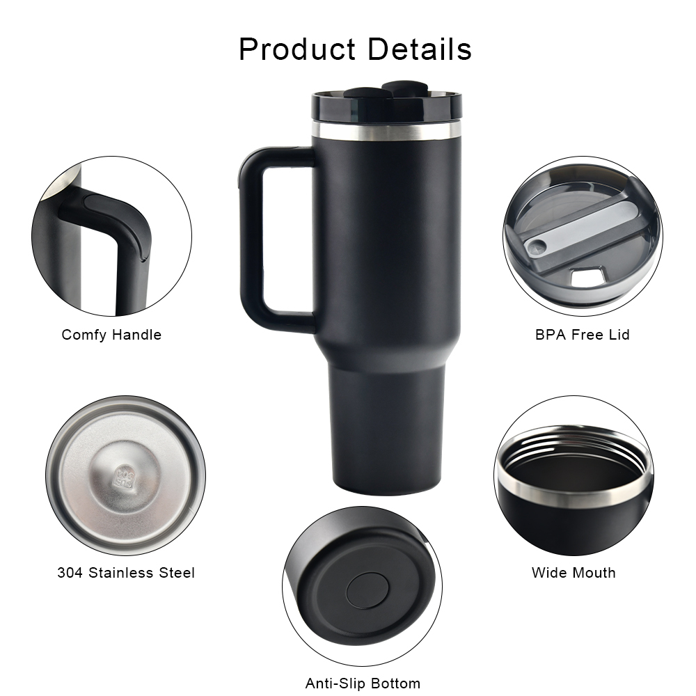 Custom Tumbler 40oz Double Wall Stainless Steel Vacuum Insulated Coffee Mug 40 oz Water Cup With Handle and Straw Lid