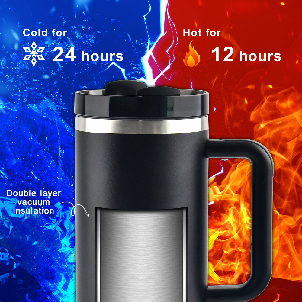 Custom Tumbler 40oz Double Wall Stainless Steel Vacuum Insulated Coffee Mug 40 oz Water Cup With Handle and Straw Lid