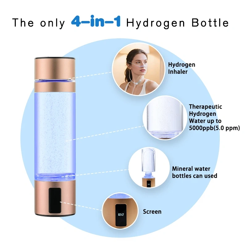 Custom Logo Hydrogenated Waterbottle Smart SPE PEM Technology Hydrogen Rich Water Bottle Generator H2 Ionizer Hydrogen-rich Cup