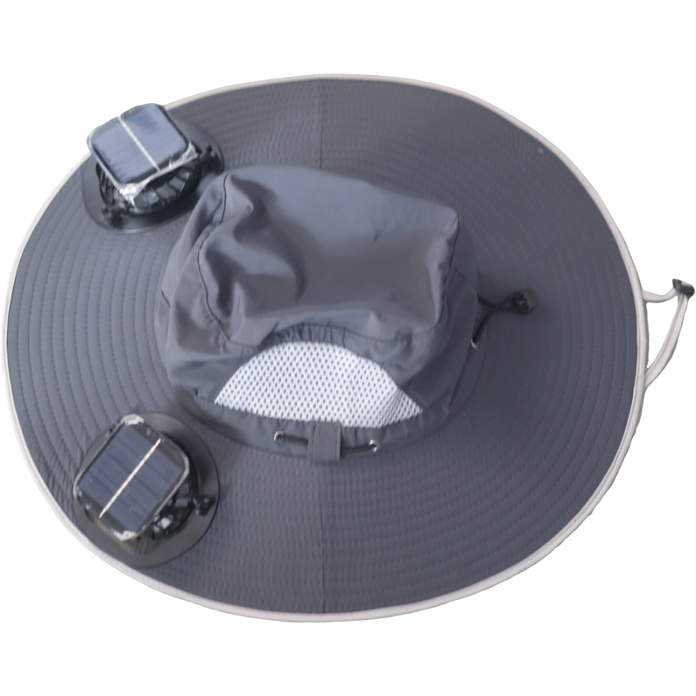 Dual Solar Charging Fans Summer Outdoor Hiking Travel Different Solid Colors Wide Brim Sunscreen Sun Cap Bucket Hat
