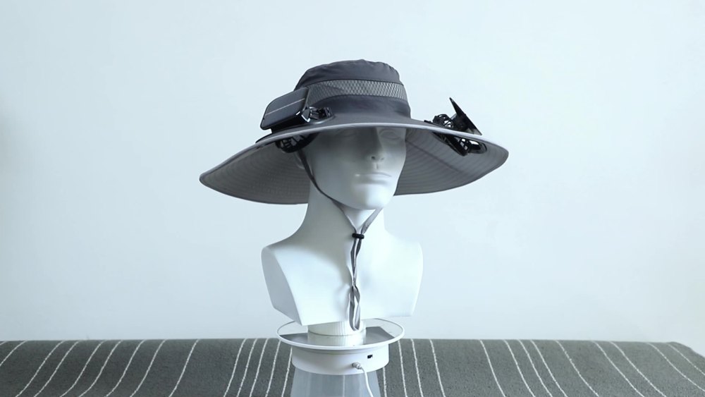 Dual Solar Charging Fans Summer Outdoor Hiking Travel Different Solid Colors Wide Brim Sunscreen Sun Cap Bucket Hat
