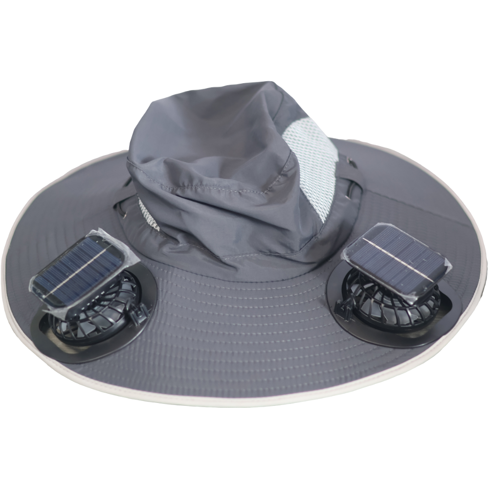 Dual Solar Charging Fans Summer Outdoor Hiking Travel Different Solid Colors Wide Brim Sunscreen Sun Cap Bucket Hat