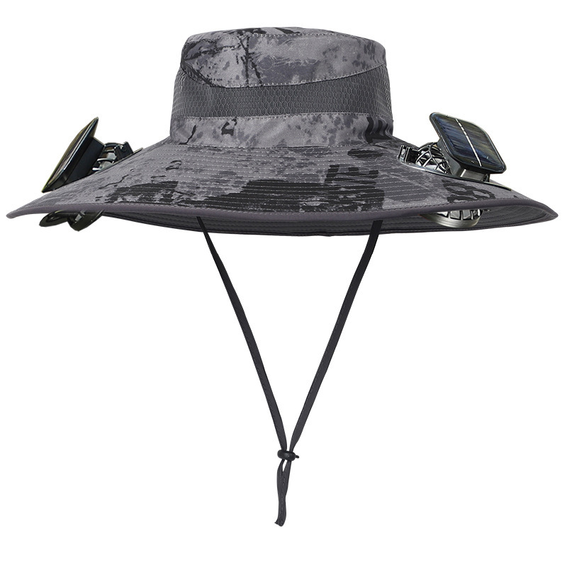 Dual Solar Charging Fans Summer Outdoor Hiking Travel Different Solid Colors Wide Brim Sunscreen Sun Cap Bucket Hat