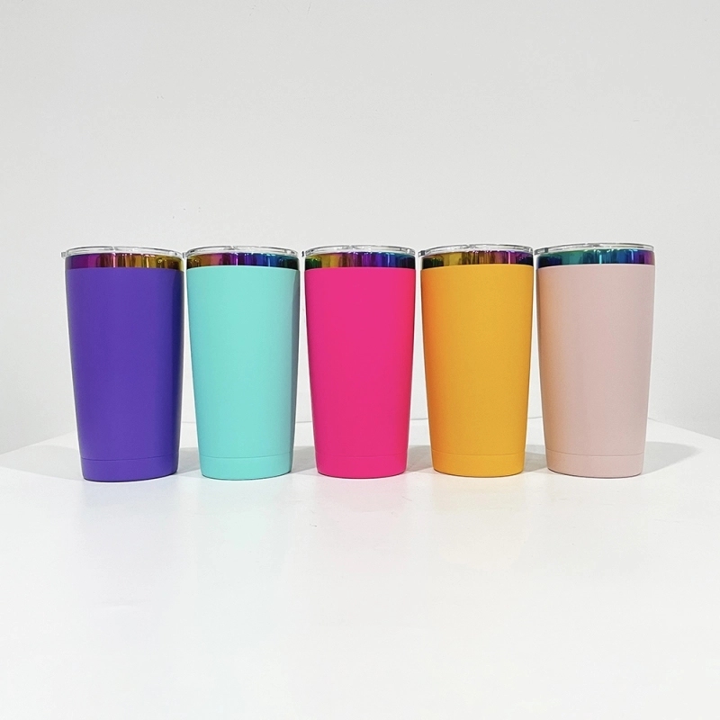 25 Pack USA Warehouse Yeti Power Coated 20oz Rainbow Plated Tumblers 20 oz Cup With Colorful Straws