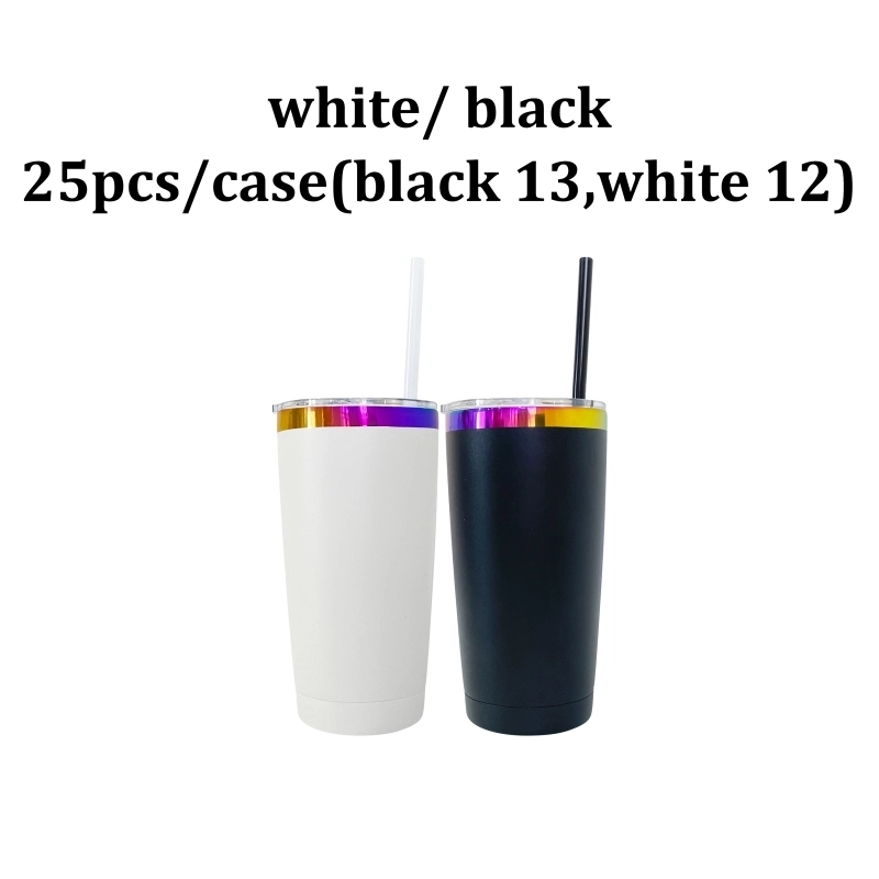 25 Pack USA Warehouse Yeti Power Coated 20oz Rainbow Plated Tumblers 20 oz Cup With Colorful Straws
