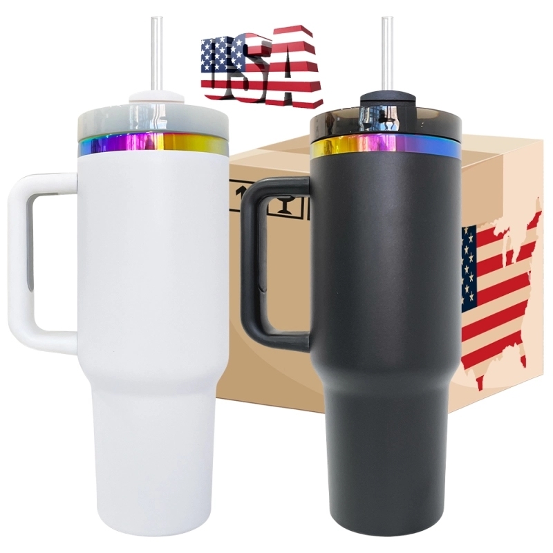 20 Pack USA Warehouse H2.0 40oz Cup 40 oz Powder Coat Rainbow UnderneathTumblers for Laser Engraving